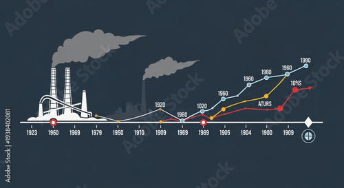 Industrial pollution growth chart over time concept.