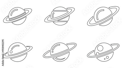 Saturn planet ring line icon vector set, planet symbol Saturn outline icon vector illustration