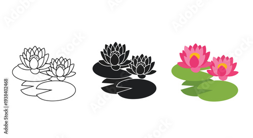 Lotus flower icon set minimalist line art - Clipart, logo template - Vector icon set - Glyph and solid icon set - Icon vector - Flat Design Icon - line icon set - Silhouette icon - Logo vector