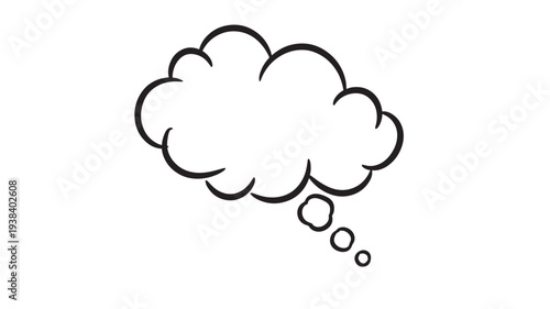 Thought bubble cartoon with comic style outline and smaller circles signifying thought progression, isolated on white.