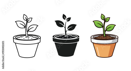 Growing plant icons set in pots vector illustration - SVG and PNG icons - Vector Icons and Stickers - PNG, SVG, EPS - Glyph and solid icon set - Icon vector - Icon Silhouette - Clipart