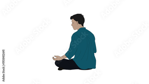Back view of a boy praying in meditation position