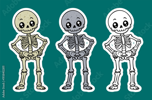 Confident skeleton standing with hands on hips cartoon character