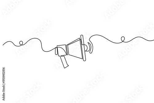 Megaphone outline icon in continuous line art minimalist style isolated vector graphic