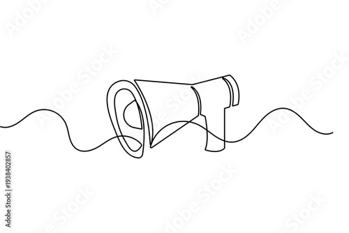 Megaphone outline icon in continuous line art minimalist style isolated vector graphic