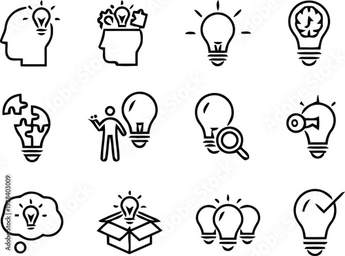 Collection of creative thinking and inspiration icons