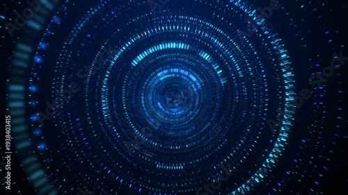 Looped animation. Looped animation. Abstract background. Moving through hyperspace with bright circles in blue color. Modern colorful wallpaper. 3d rendering.