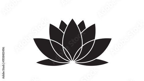 Lotus flower icon in black silhouette with elegant curved petals and simple white outline, symbolizing peace and serenity