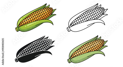 Corn cob icon set vector illustration harvest - SVG and PNG icons - Vector Icons and Stickers - PNG, SVG, EPS - Glyph and solid icon set - Icon vector - Icon Silhouette - Clipart
