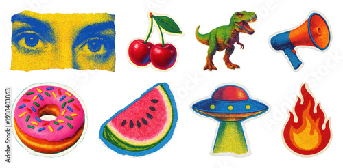 PNG Colorful retro pop art stickers on transparent background