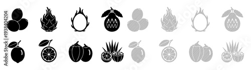 Collection of stylized tropical fruits and vegetables icons