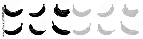 Abstract arrangement of black and gray bananas in a grid pattern