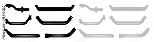 Collection of black and gray abstract metal shapes and components