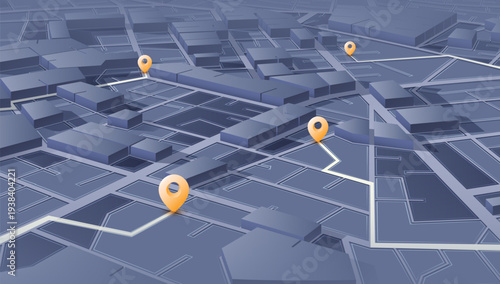 Isometric 3D City Map with Route and Pin Markers