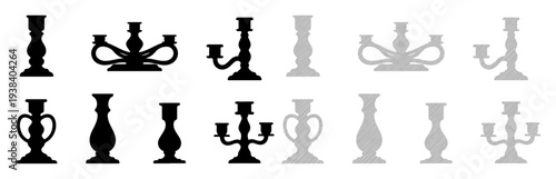 Collection of elegant candlestick silhouettes in black and grey