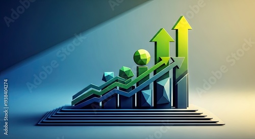 3D Chart Showing Upward Trend