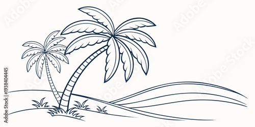 A serene tropical island with swaying palm trees and gentle waves Vector
