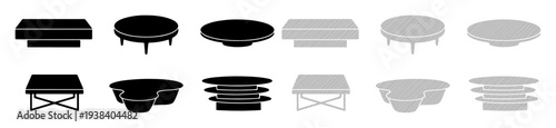 Collection of diverse coffee table designs in black and white