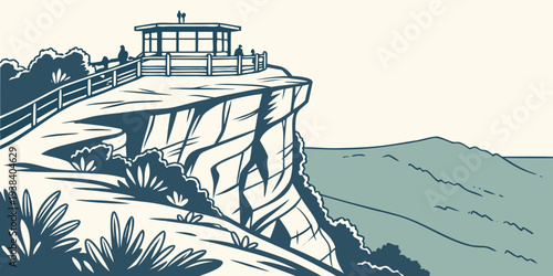 A picturesque view of a historic castle perched on a cliff overlooking the vast ocean. Vector