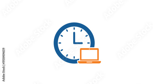 Clock and laptop computer symbol.