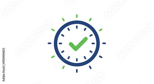Clock with green check mark.