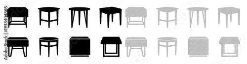 Collection of modern stool silhouettes in black and white