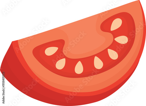 Fresh red tomato slice with seeds isolated on white. Piece of healthy vegetarian product