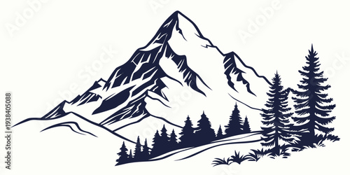 Majestic mountain landscape with snow-capped peaks and dense forest at the base Vector