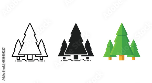 Three Christmas Tree Icons Vector Set Minimalist - SVG and PNG icons - Vector Icons and Stickers - PNG, SVG, EPS - Glyph and solid icon set - Icon vector - Icon Silhouette - Clipart
