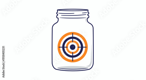 Glass jar with orange blue target.
