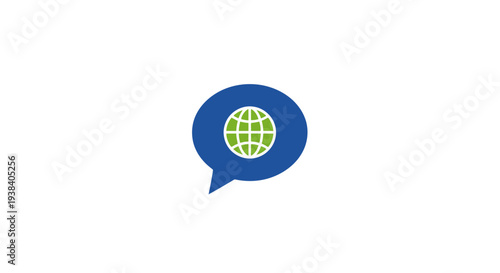 Globe in a blue speech bubble.
