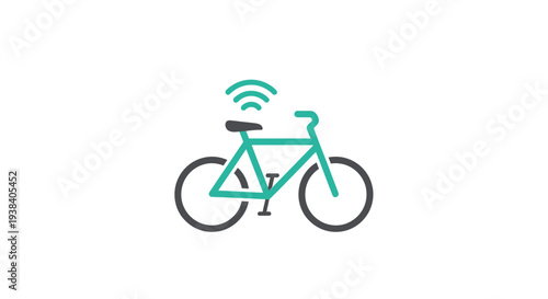 Green bicycle with wireless signal icon.
