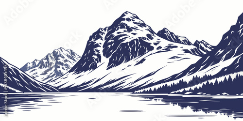 Majestic snow-covered mountains reflected in a serene alpine lake Vector
