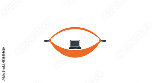 Hammock with laptop on stand.