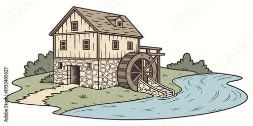 A charming house by the sea with a picturesque view and a small boat nearby. Vector