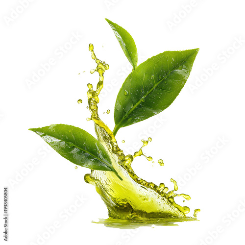 Green tea splash isolated on transparent background