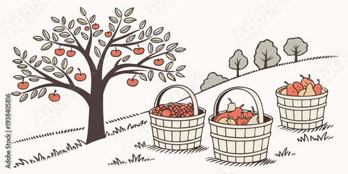 A picturesque autumn scene with a tree shedding leaves and a train passing by Vector