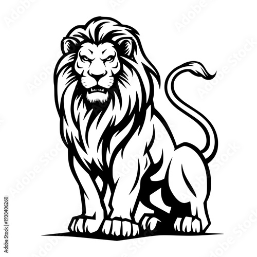 Majestic lion with fierce expression and shaggy mane