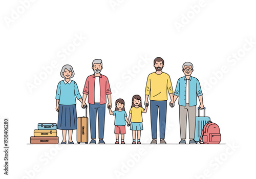 Multi Generational Family Holding Hands With Travel Luggage Ready For Vacation Or Journey Together Symbolizing Unity And Adventure