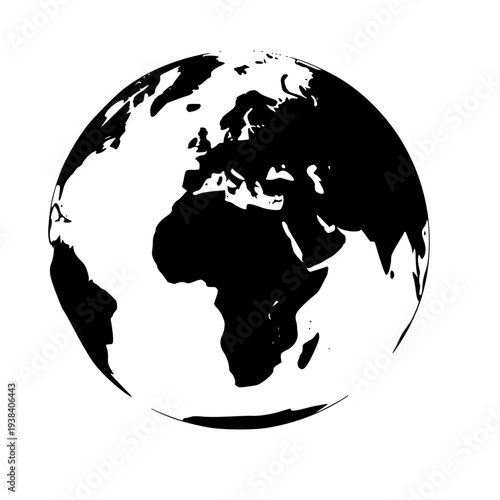 Stunning black and white illustration of Earth focused on Africa and Europe