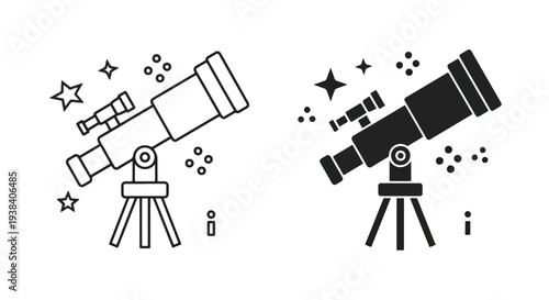 Telescope and binoculars icon set vector illustration - SVG and PNG icons - Vector Icons and Stickers - PNG, SVG, EPS - Glyph and solid icon set - Icon vector - Icon Silhouette - Clipart