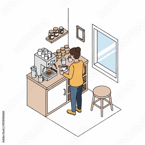 Barista preparing coffee at a modern espresso machine.