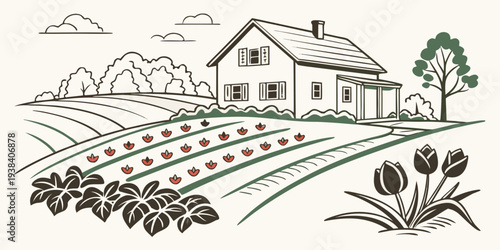 A picturesque village nestled in a valley with a winding river and lush greenery Vector