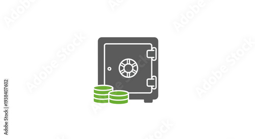 Safe box with green money coins.