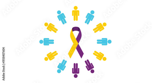 People silhouettes surrounding a yellow ribbon symbolizing unity and support