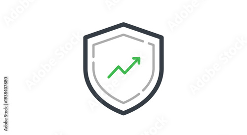 Shield with green growth chart inside.