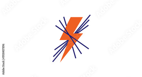 Orange and blue lightning bolt graphic.