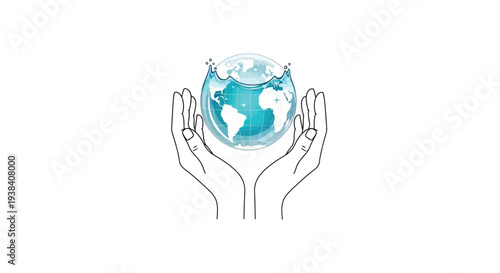 Hands cradling a globe filled with water symbolizing environmental care