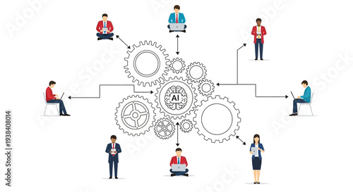 People working together with gears.