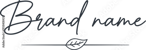 Elegant handwritten brand name design featuring a simple line and botanical leaf element